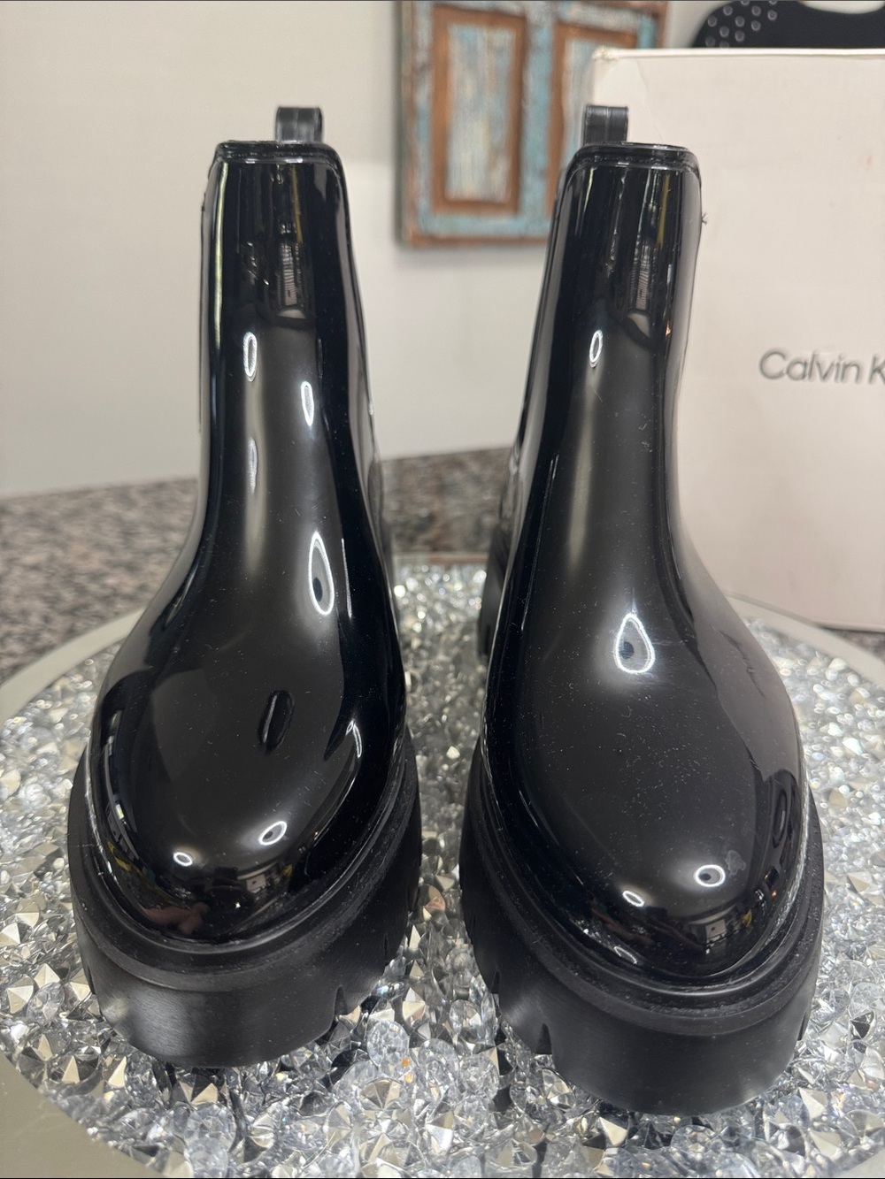 Calvin Klein Wende Black Patent Chunky Chelsea Rain Boots NEW 9 - Picture 4 of 14